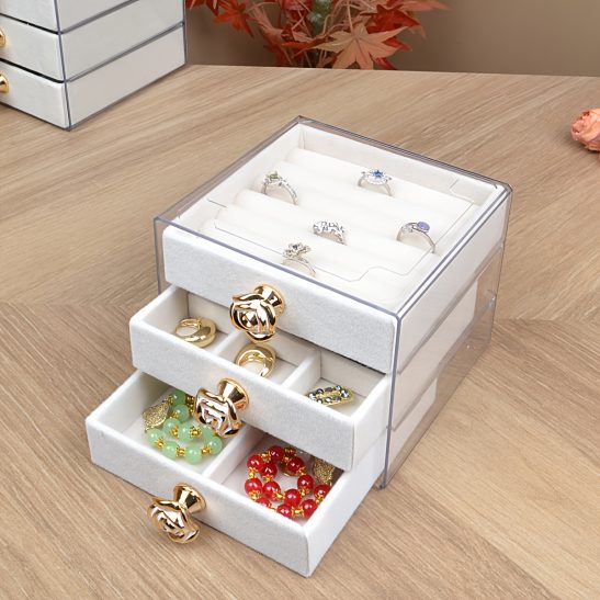 Desktop Transparent Small Five-Layer Three-Layer Exquisite Mini Version Velvet 1pc Valentine'S Dayu002FEasteru002FHoliday Jewelry Storage Box Ring Necklace Storage Box, Jewelry Boxes