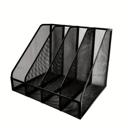 1 Minimalist Black Metal Mesh Desktop Organizer Box - Multi-functional with 4 Vertical Compartments for Books, Files, and Magazines, Suitable for Office, Study Room, School, Ideal Back-to-School Gift